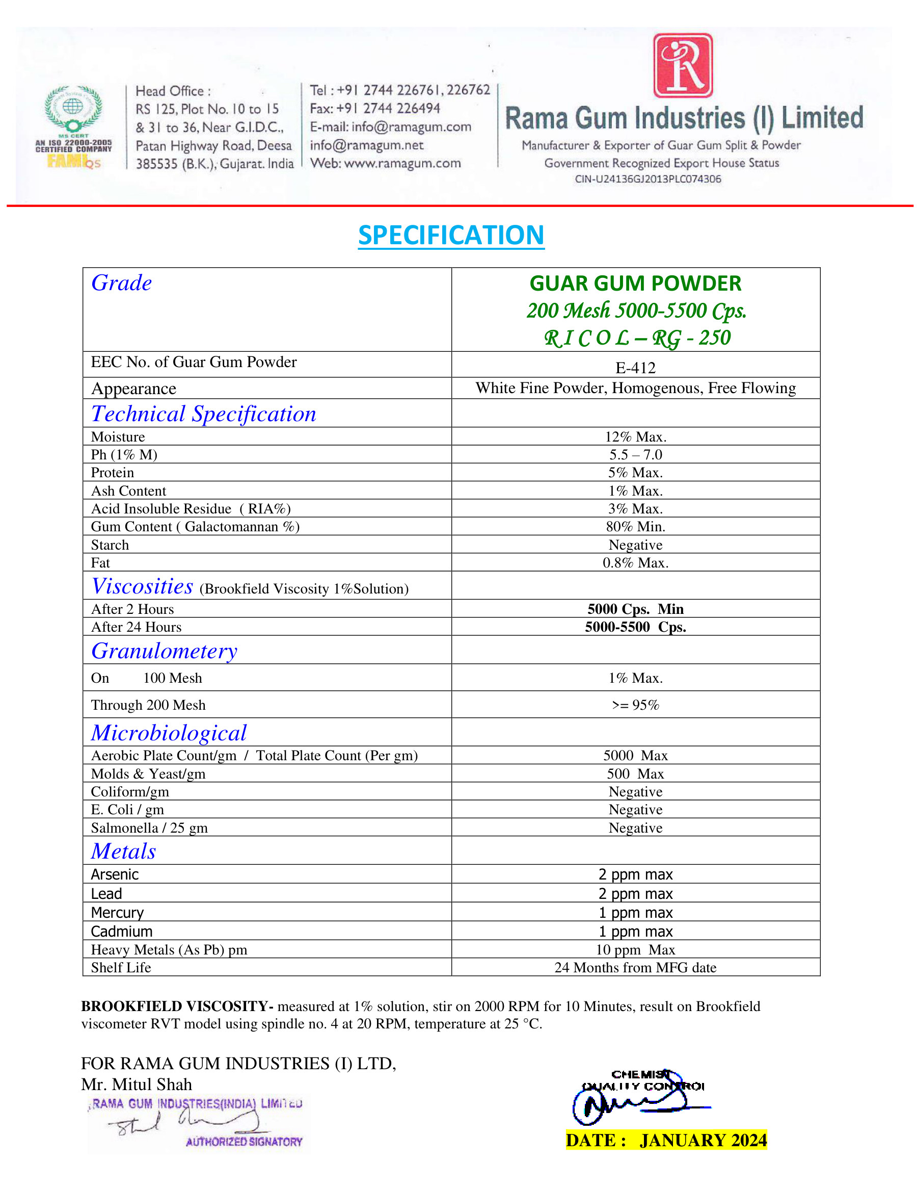 Guar Gum TDS - 1/1