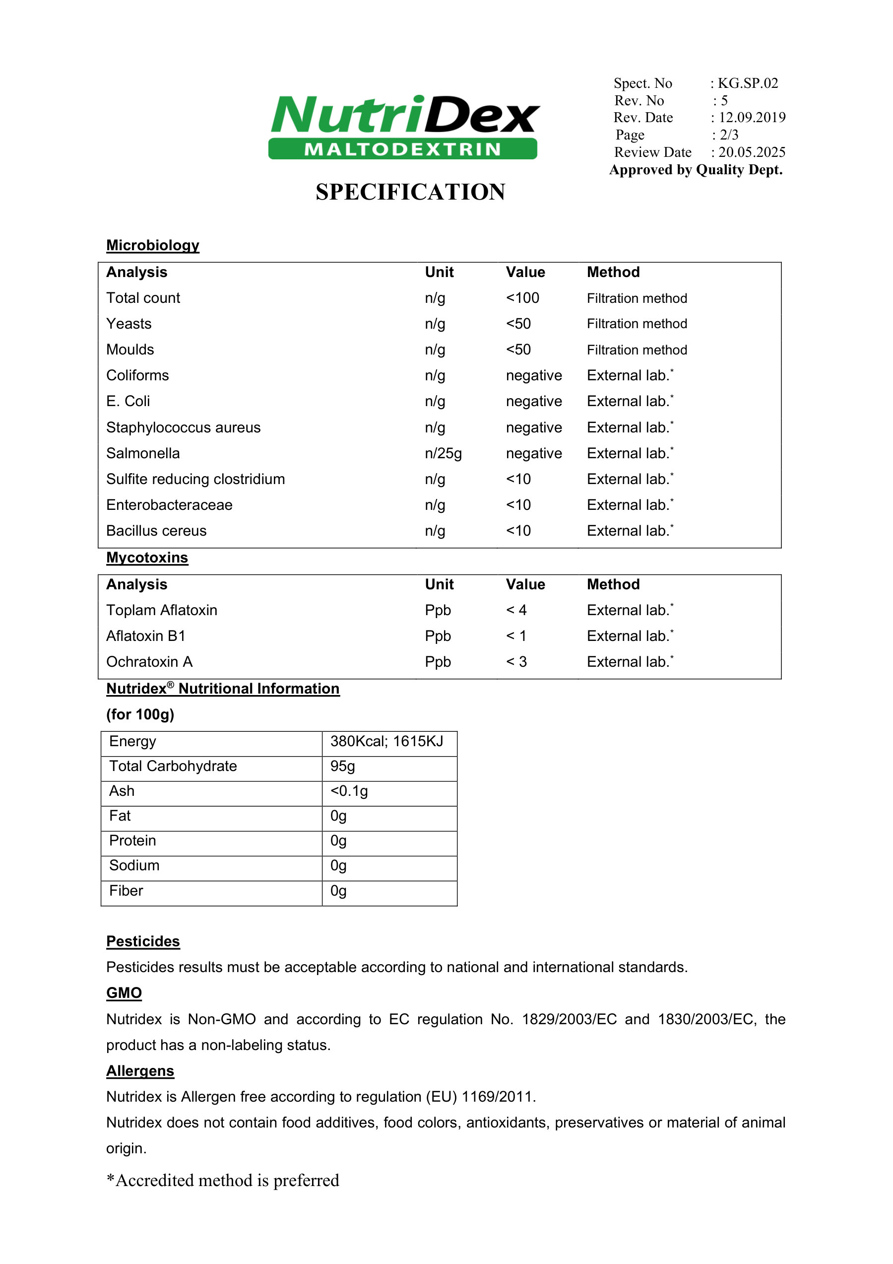 Maltodekstrin TDS - 2/3