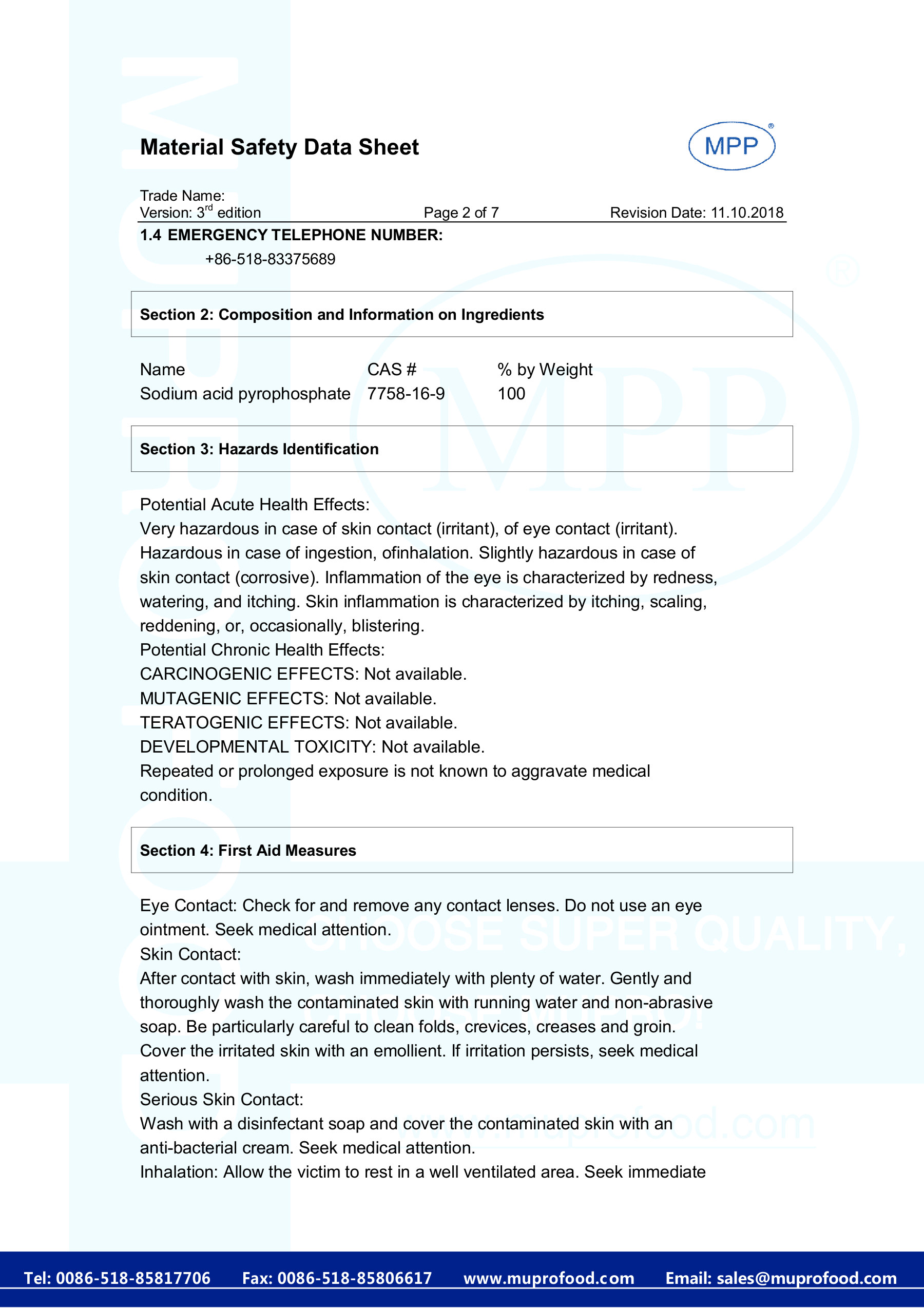 Sodyum Asit Pirofosfat (SAPP) GBF - 2/7