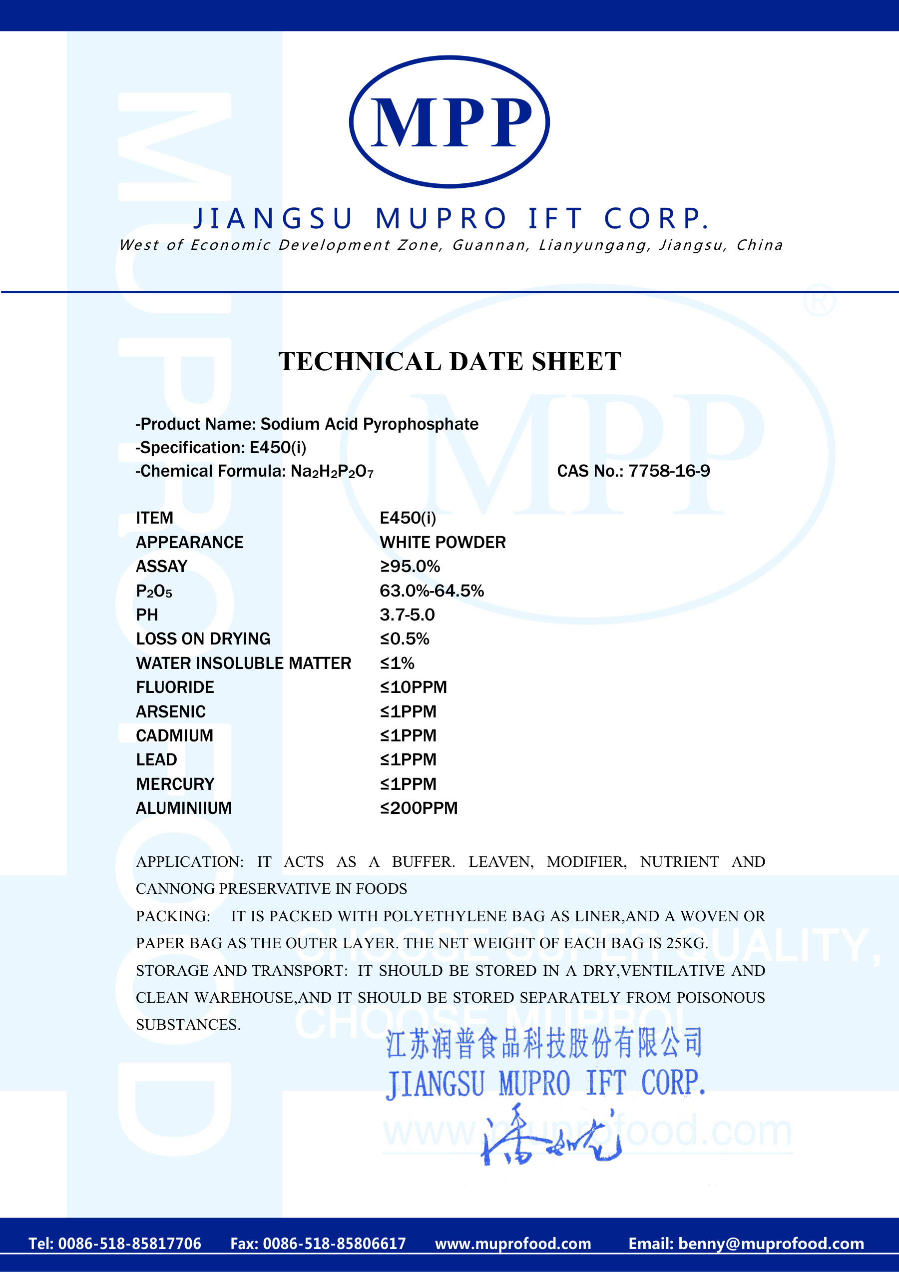 Sodyum Asit Pirofosfat (SAPP) TDS - 1/1