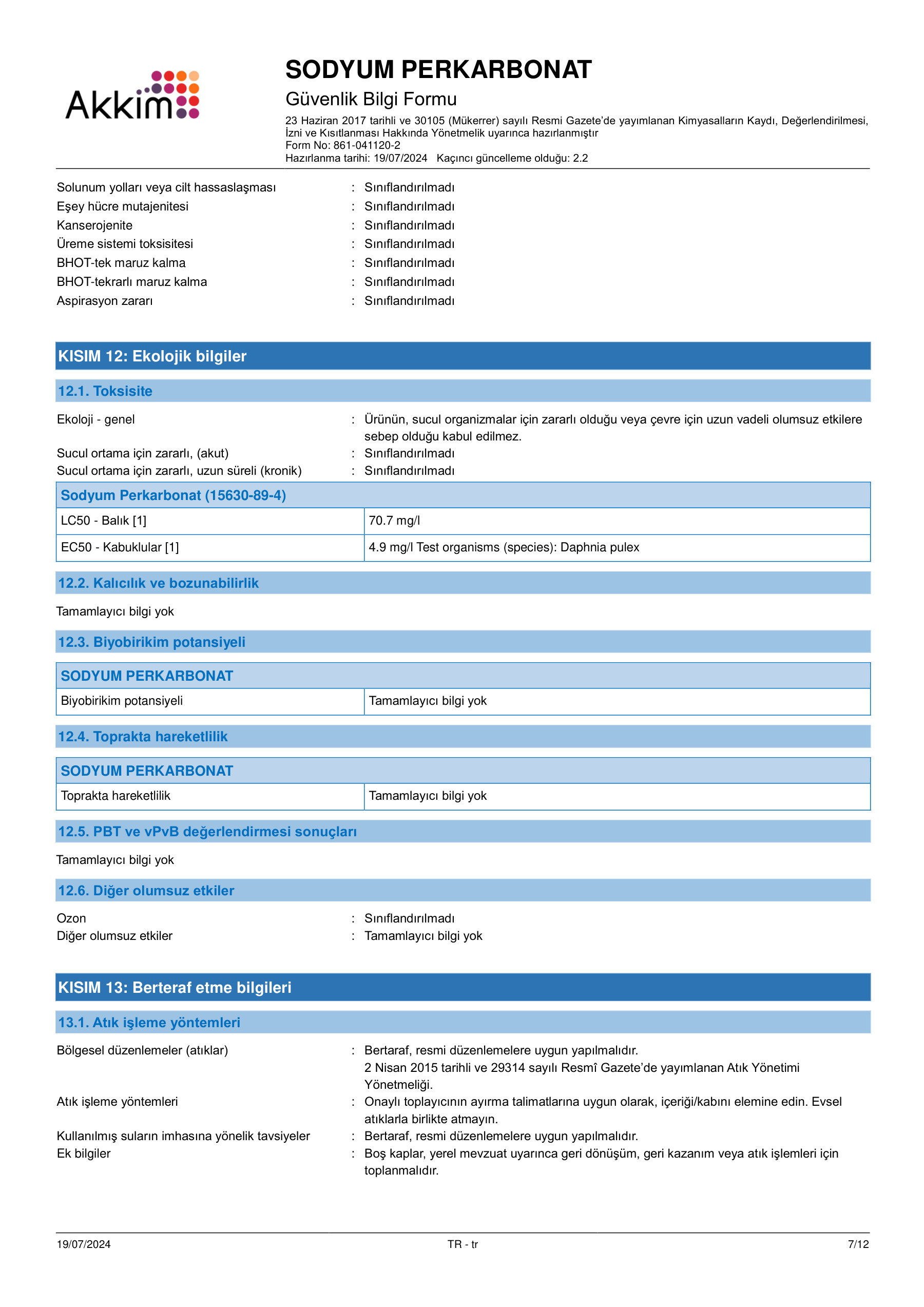 Sodyum Perkarbonat GBF - 7/12