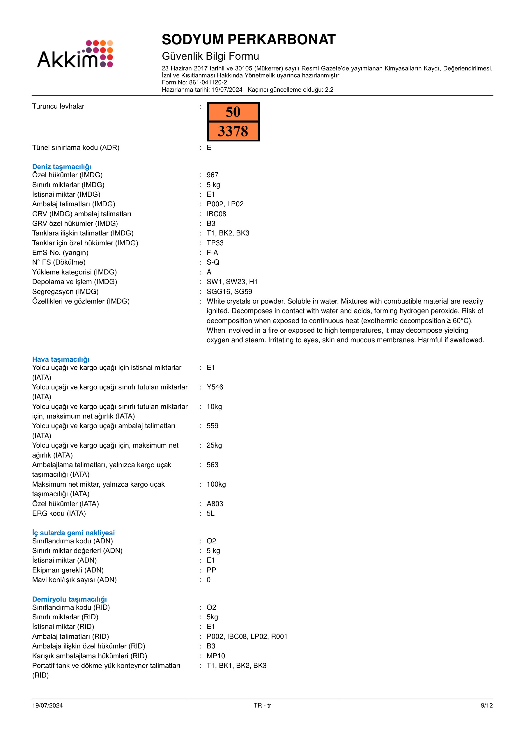 Sodyum Perkarbonat GBF - 9/12