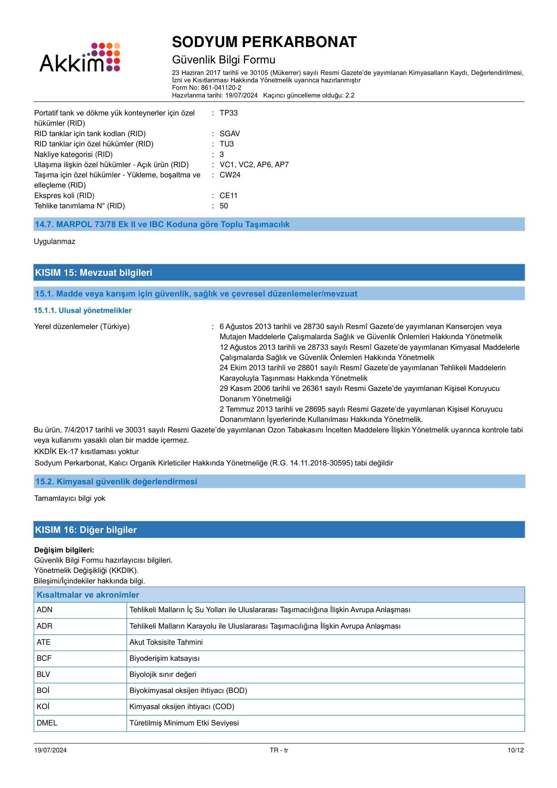 Sodyum Perkarbonat GBF - 10/12