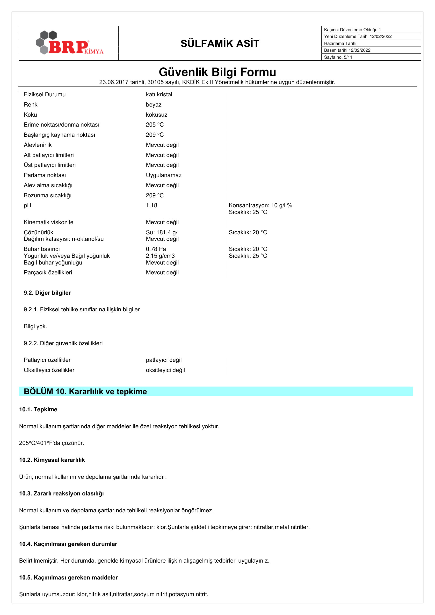 Sülfamik Asit GBF - 5/11