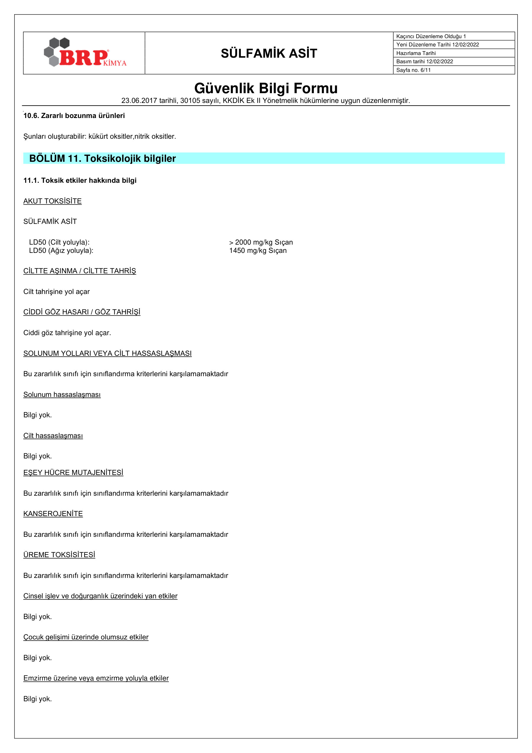 Sülfamik Asit GBF - 6/11