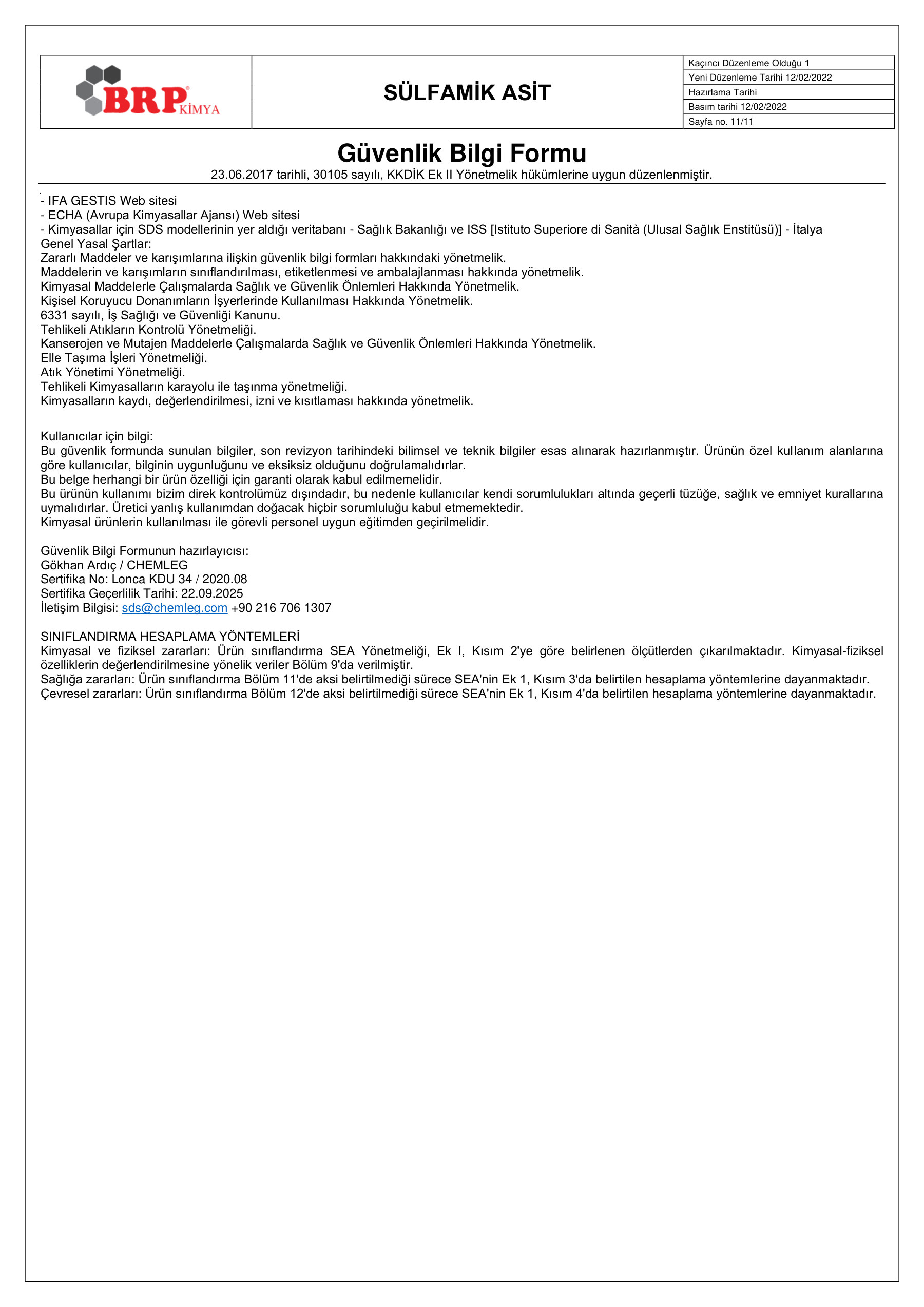 Sülfamik Asit GBF - 11/11